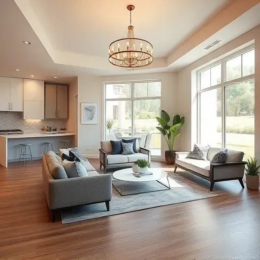 Modern urban living room in Urbancrest OH with sleek furniture, natural light, wooden flooring, and tasteful decor.