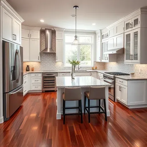 Stunning modern kitchen remodel in Johnstown, OH with stainless steel appliances, granite island, and natural light.