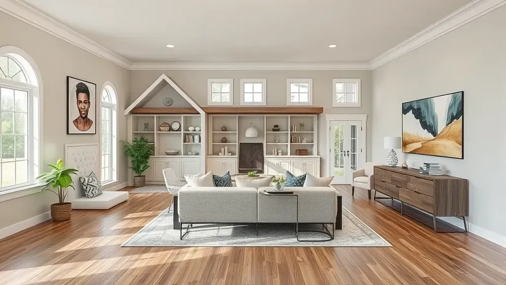 Home Remodeling in Dublin, OH showcasing modern kitchen and living room renovations.