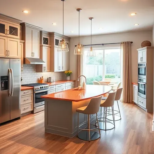 Modern kitchen remodel in Pataskala, OH with sleek cabinetry, vibrant countertops, and stainless steel appliances.