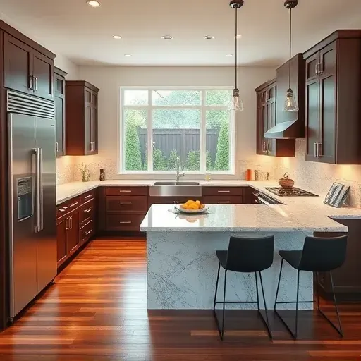 Modern kitchen in Riverlea OH features sleek appliances, elegant cabinetry, polished granite countertops, and inviting lighting.