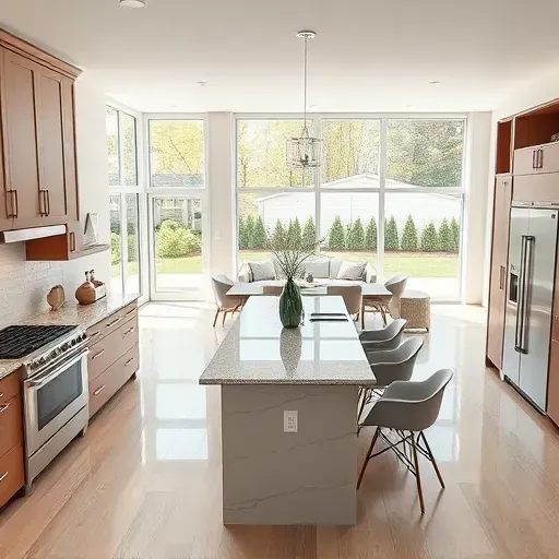 Modern Galena OH home remodeling with a stylish kitchen, spacious living area, and landscaped garden view.