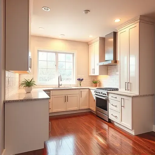 Modern kitchen remodel in Ostrander OH with custom cabinetry, granite countertops, stainless steel appliances, and hardwood flooring.
