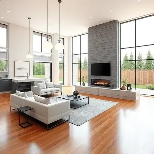 Elegant living room in Plain City OH featuring modern decor, open layout, high ceilings, and natural light.