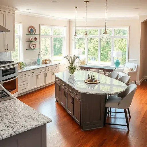 Renovated kitchen in Lockbourne OH with modern appliances, granite countertops, elegant cabinetry, and open living areas.