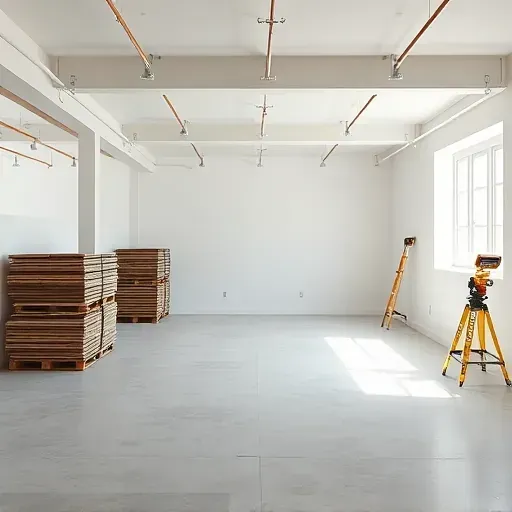 Finished basement drywall with smooth white surfaces, visible ceiling beams, polished concrete floor, stacked drywall, and tools in Columbus, Ohio