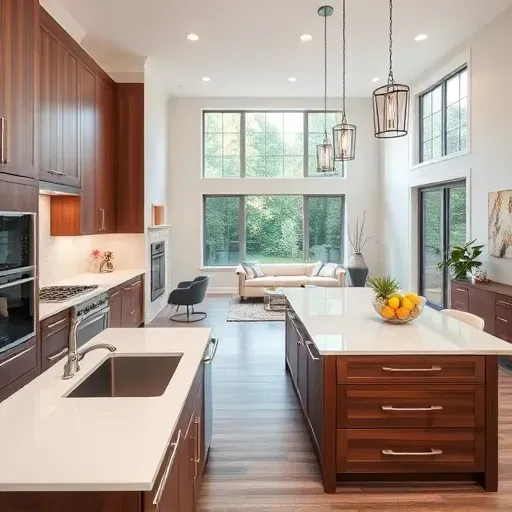 Stunning kitchen remodel in Riverlea, OH featuring walnut cabinets, white quartz countertops, and elegant stainless steel appliances.