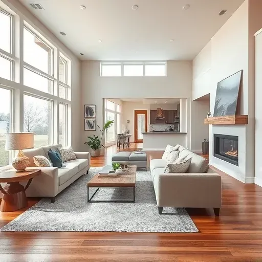 Renovated living room in Johnstown OH with modern furnishings, polished hardwood, and elegant decor showcasing craftsmanship.