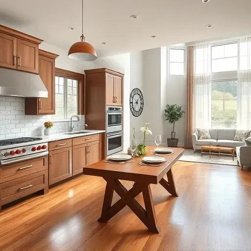 Modern kitchen remodel in Etna, OH with sleek cabinetry, granite countertops, bright dining area, and cozy living room.