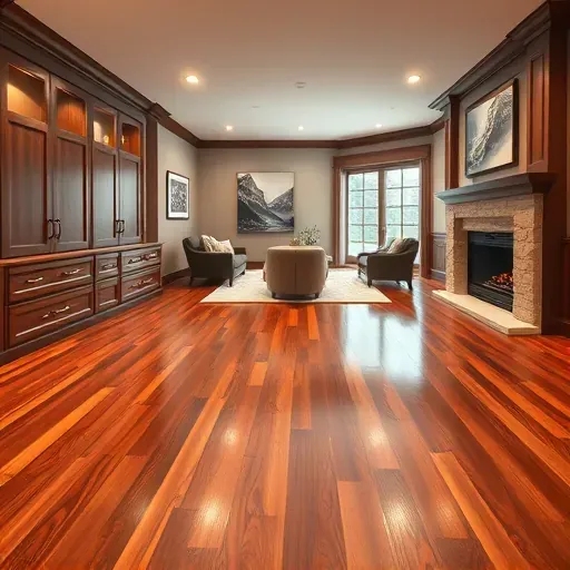 Beautifully finished basement in Columbus with hardwood floors, elegant cabinetry, fireplace, and modern decor.