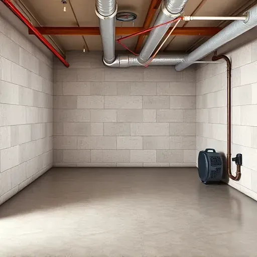 Completed basement waterproofing in Columbus Ohio showing dry walls waterproof membranes polished floor sump pump and unfinished ceiling