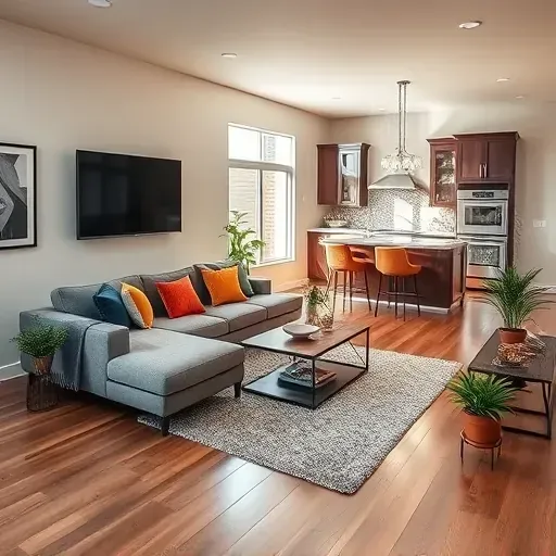 Completed home remodel in Powell OH showcasing a modern living room with stylish decor and natural sunlight.
