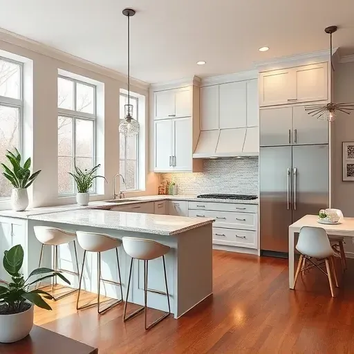 Beautifully renovated kitchen in Reynoldsburg, OH with quartz countertops, custom cabinetry, and polished hardwood flooring.