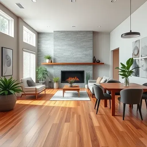 Remodeled living room in Plain City OH with hardwood floors, modern layout, natural light, and chic decor.
