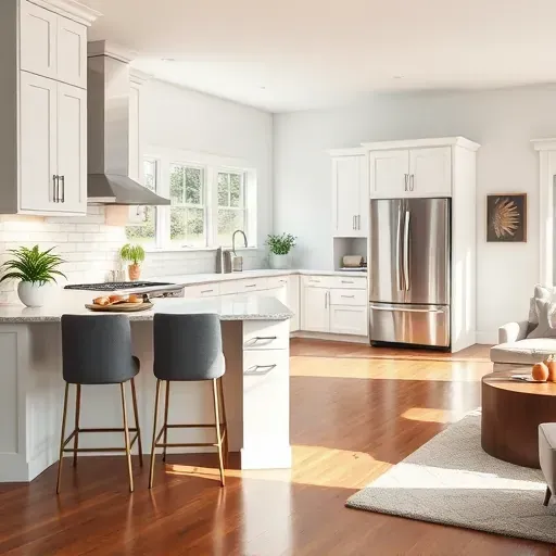 Stunning kitchen renovation in Whitehall, OH with modern cabinetry, granite island, and bright airy living room.