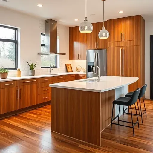 Stylish Marble Cliff kitchen remodel featuring warm wood cabinetry, white quartz island, and polished hardwood floors.