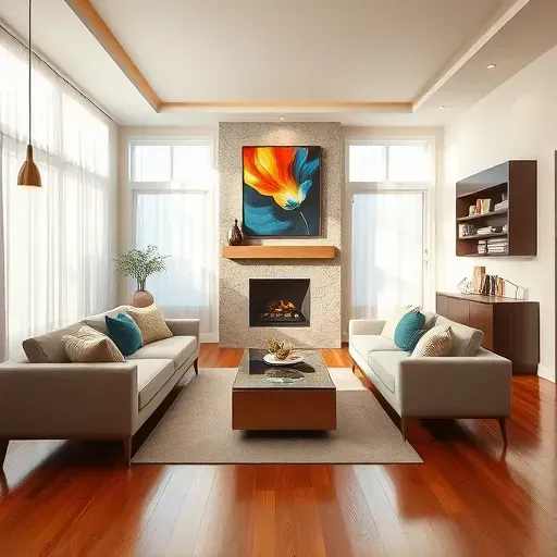 Modern living room in Powell, OH with open-concept design, sleek furniture, natural light, and elegant decor.