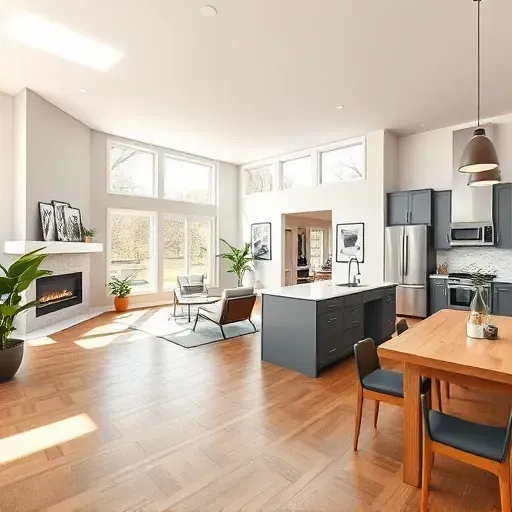 Home remodeling in Lewis Center, OH, featuring open living room, modern kitchen, elegant decor, and natural light.