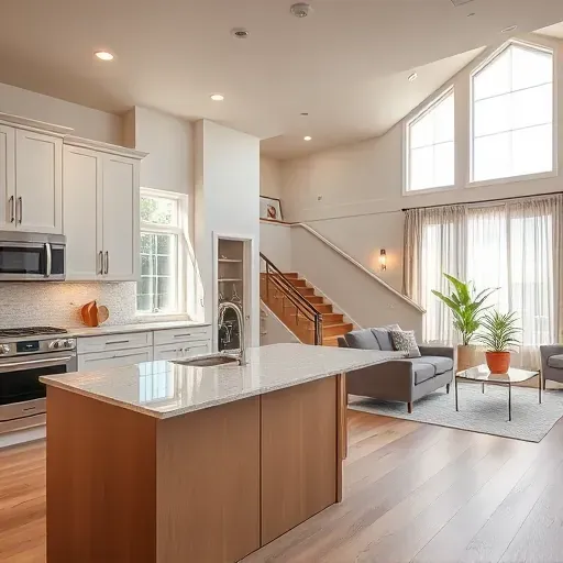 Modern kitchen in Sunbury, OH featuring custom cabinetry, granite countertops, and elegant natural lighting.
