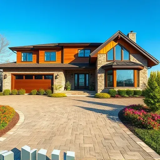 Completed home remodel in Brice, OH, featuring stone and wood facade, vibrant landscaping, and modern design elements.