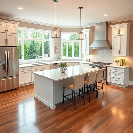 Stunning remodeled kitchen in New Albany, featuring a marble island, stainless appliances, and elegant lighting.