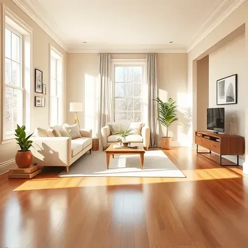 Freshly painted living room in Columbus Ohio with neutral walls, modern furniture, hardwood floors, and natural light