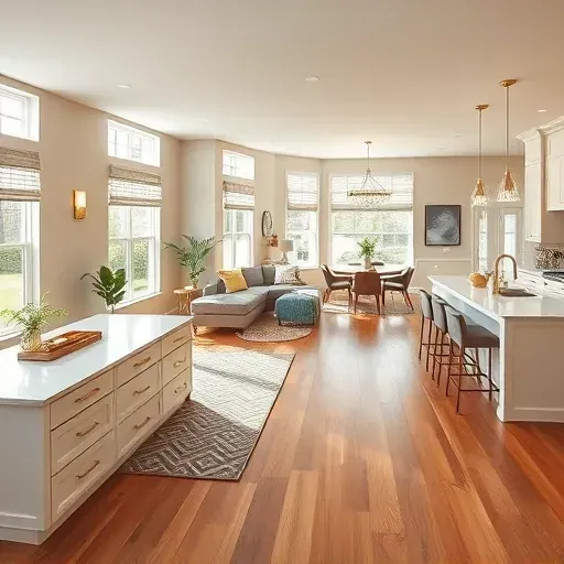 Modern open-concept living space in Brice, OH, featuring a stylish kitchen, cozy living area, and elegant dining space.