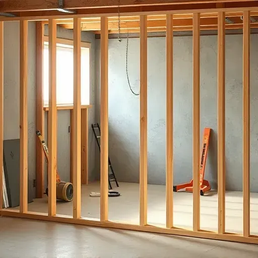 Meticulously finished basement wall framing with wooden studs in a clean, organized construction environment in Columbus Ohio