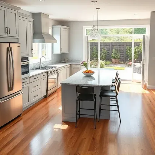 Modern kitchen remodel in Dublin OH featuring sleek cabinetry, stainless steel appliances, and polished granite island.