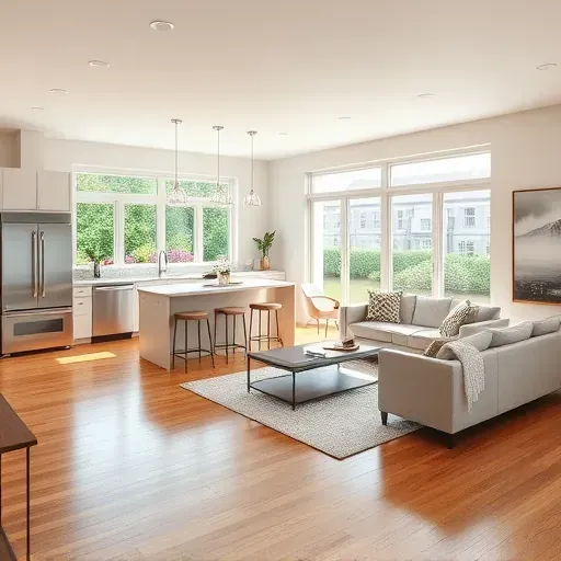 Home remodeling in Harrisburg OH featuring an inviting open-concept living space, modern kitchen, and cozy reading nook.