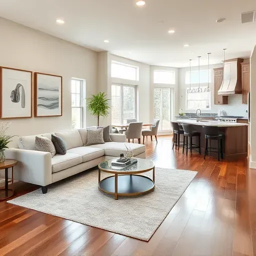 Contemporary living room in Minerva Park OH features modern furnishings, natural light, and elegant design elements.