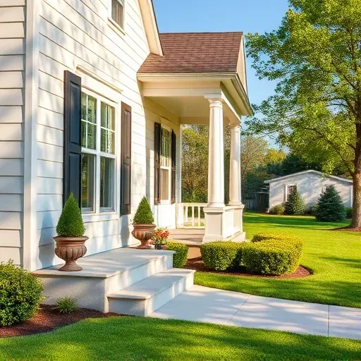 Freshly painted vibrant home exterior in Columbus Ohio with detailed architecture, lush lawn, and welcoming porch scene