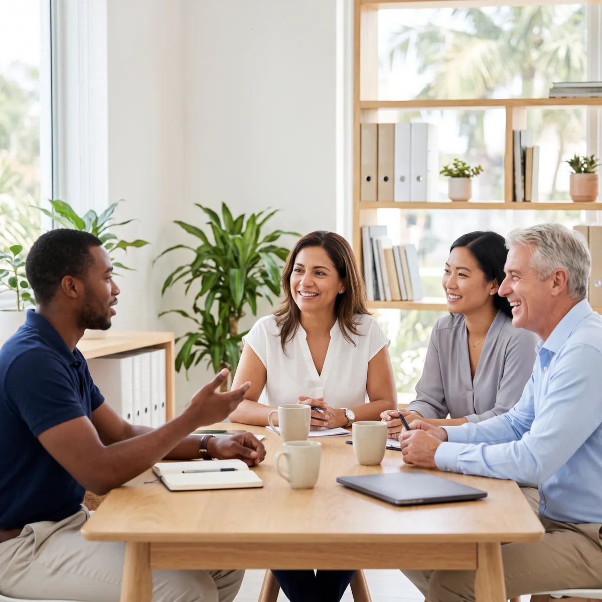 A small business team talking in a bright office