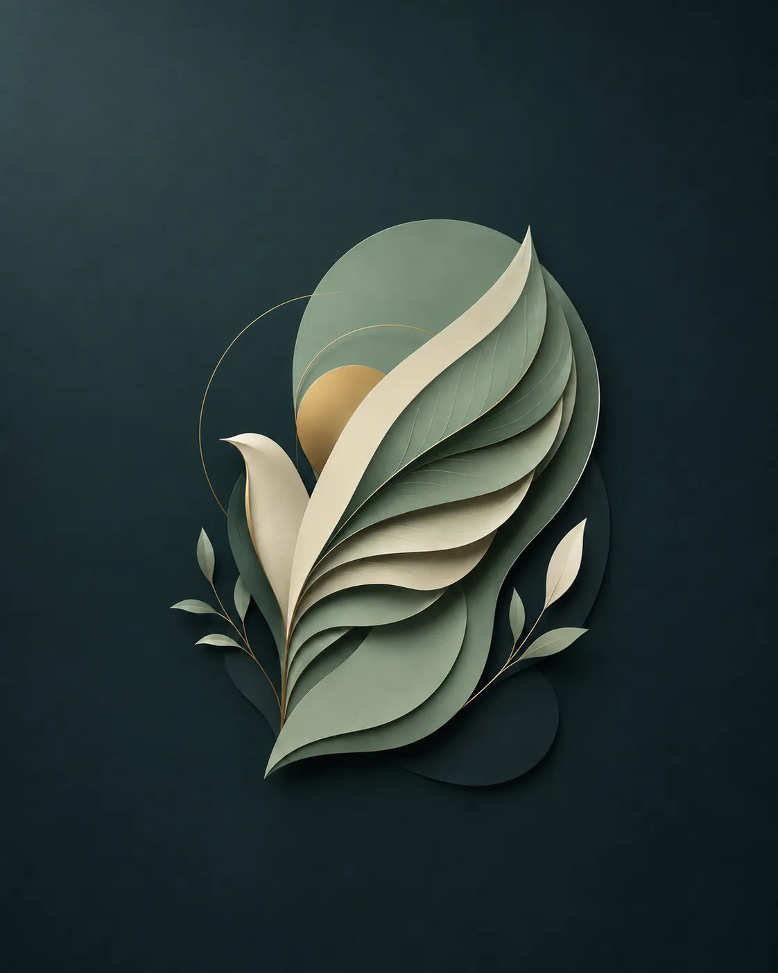 Abstract elegant visual element in calm sage green and cream tones