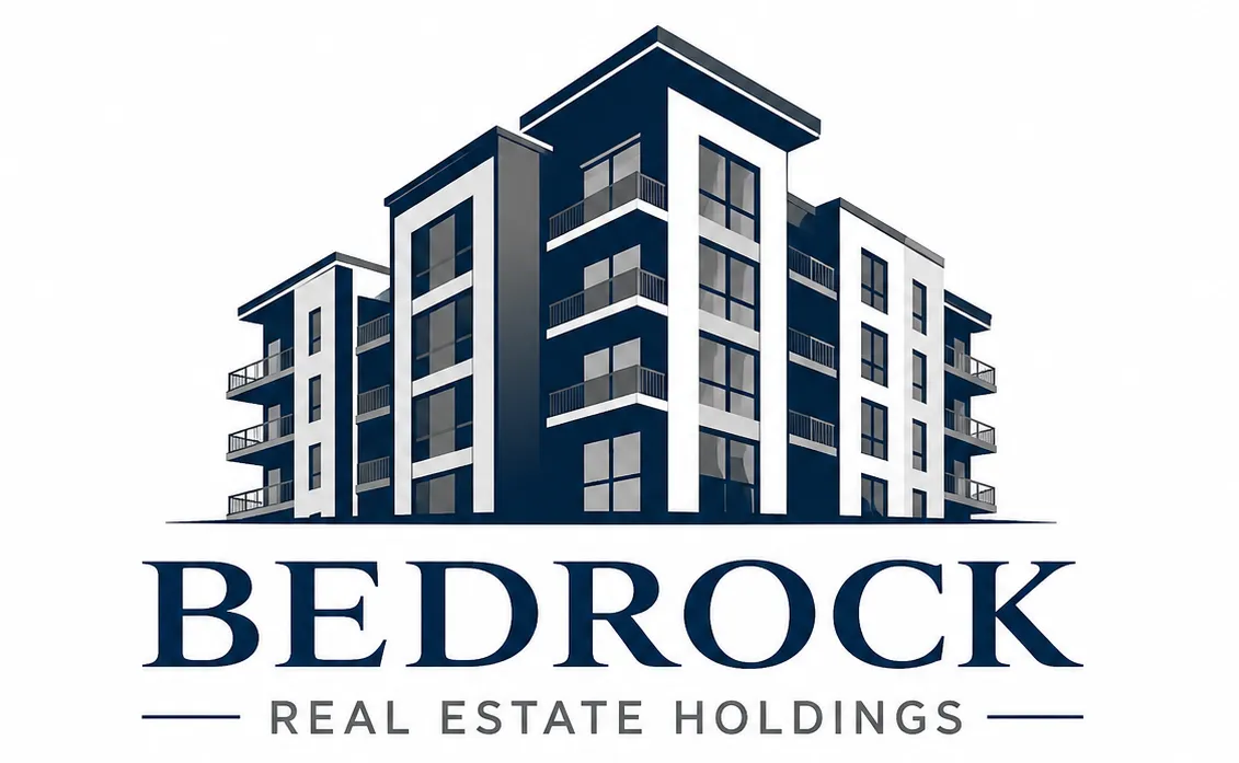 Gold diamond outline containing a stylized 'B', positioned next to the word 'Bedrock' in a bold, white sans-serif font.