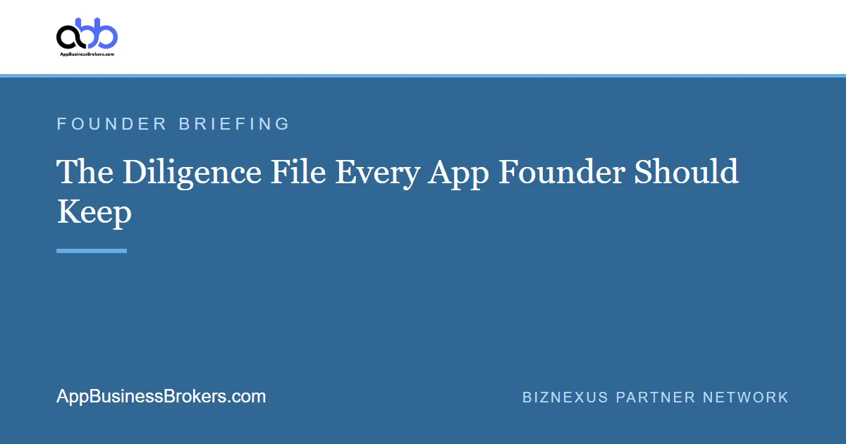 The Diligence File Every App Founder Should Keep - AppBusinessBrokers.com founder briefing