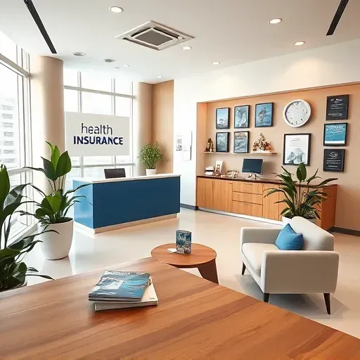 Health insurance office in Hollywood FL with modern reception area, sleek furniture, and welcoming ambiance.