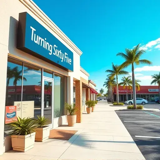 Modern storefront of Turning Sixty Five Guidance in Pembroke Pines Florida with palm trees and clear blue sky