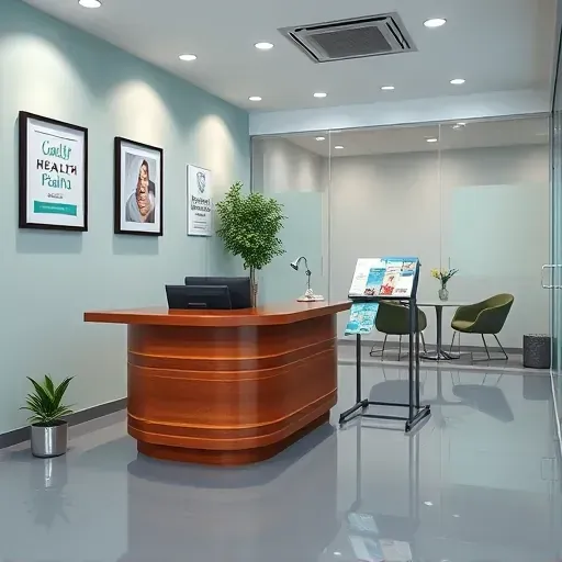 Health insurance office interior in Miami Gardens with modern decor, inspiring art, and a polished reception area.