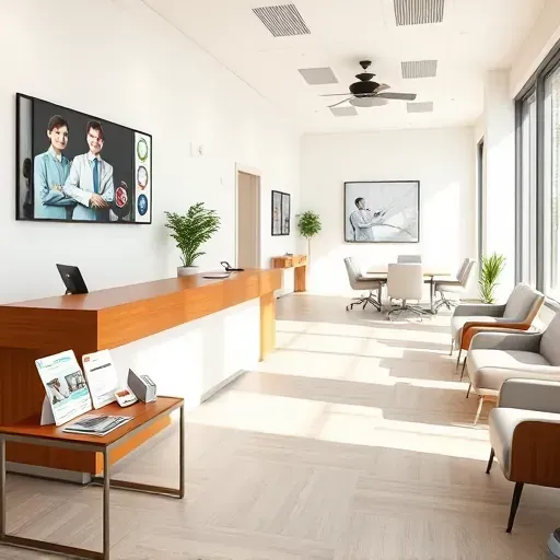 Modern Health Insurance office in Plantation FL featuring sleek furniture, wellness art, and inviting lighting.