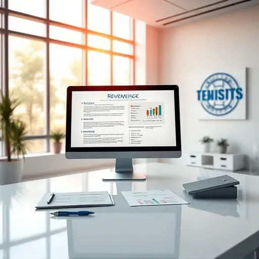 Modern office with computer monitor displaying Medicare supplement reviews, organized paperwork, and natural sunlight.