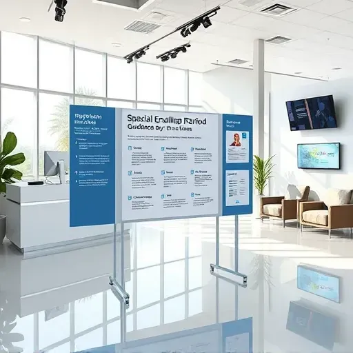 Modern healthcare office in Pembroke Pines with digital displays showing Special Enrollment Period info, tropical décor, and a bright, welcoming reception area