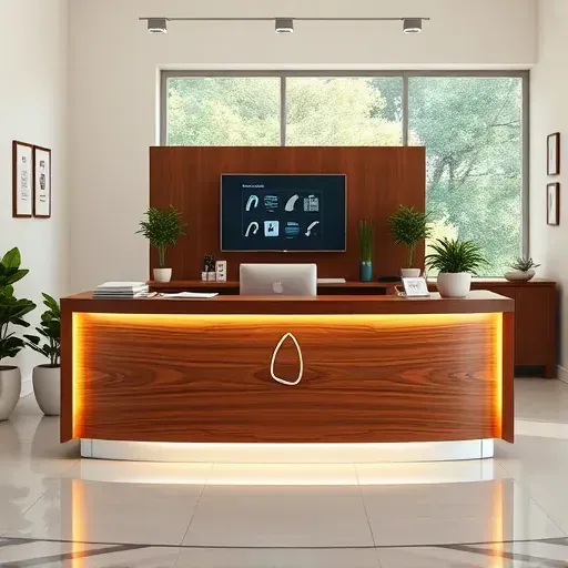 Modern hearing aid benefit office in Pembroke Pines Florida with sleek reception desk, organized workspace, and bright natural lighting