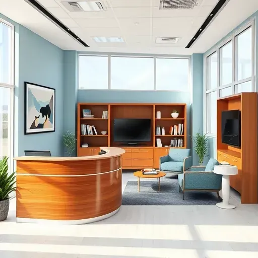 A modern health insurance office in Jupiter FL features a welcoming reception area with sleek furniture and natural light.