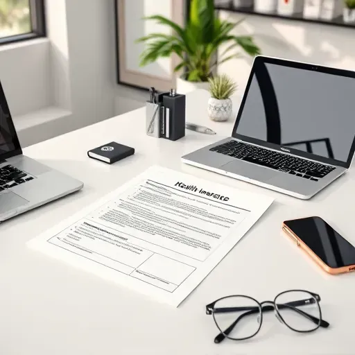 Completed health insurance paperwork for Pembroke Pines FL on a clean desk with stationery, no people present.