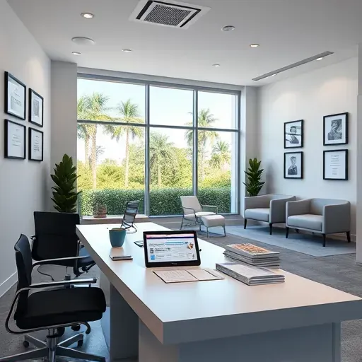 Personalized Medicare consultation office in Pembroke Pines FL with modern design, organized desk, and calming greenery view.