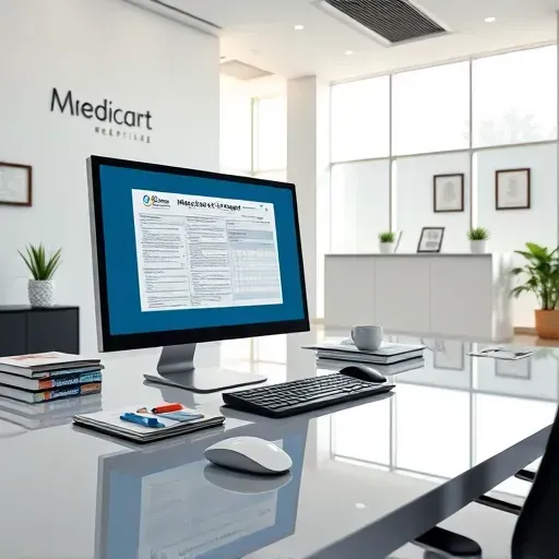 Modern professional office in Pembroke Pines FL with Medicare claims support, organized workspace, computer, and subtle branding
