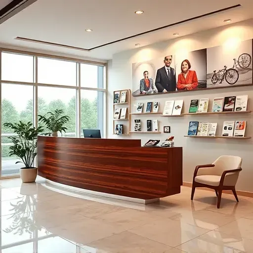 Modern health insurance office in Pompano Beach, FL with sleek furniture, ambient lighting, and community artwork.