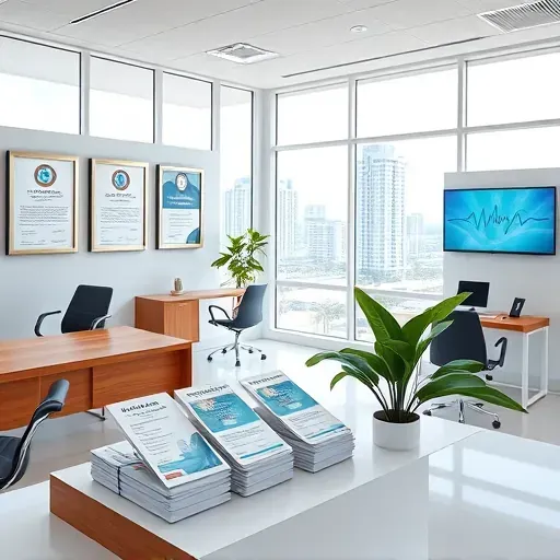 Health insurance office in North Miami with modern design, bright interior, ergonomic furniture, and cityscape views.