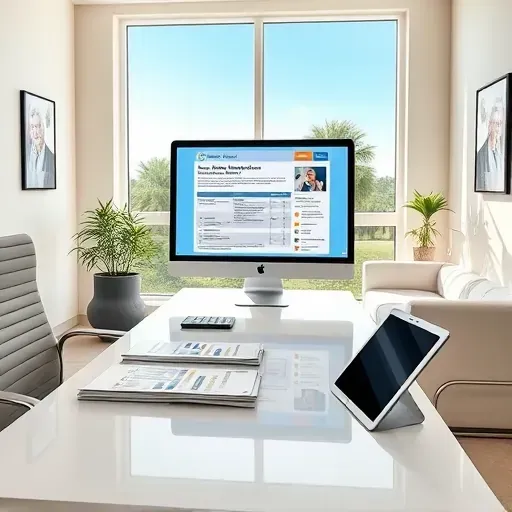 Personalized Medicare consultation in a modern office with professional desk, brochures, and palm tree view in Pembroke Pines FL.